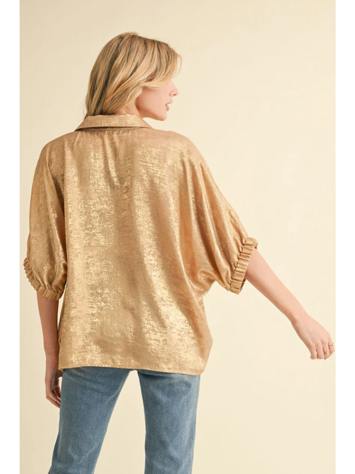 Metallic V-Neck Top
