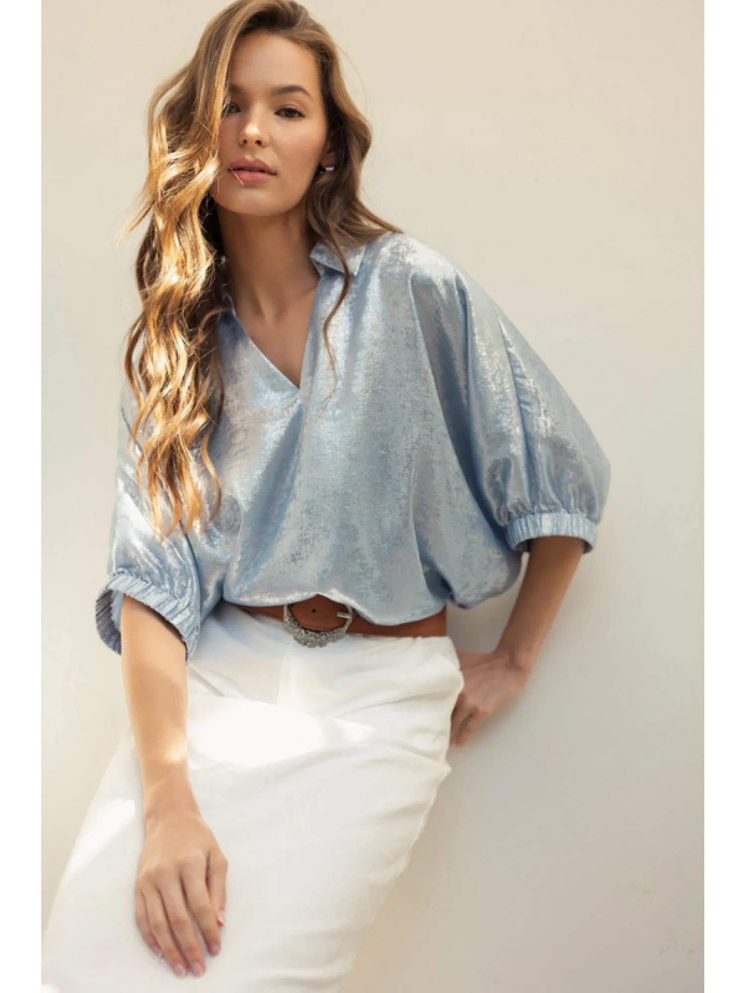 Metallic V-Neck Top