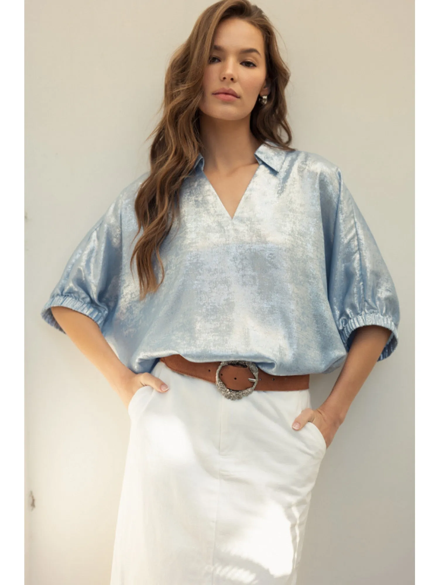 Metallic V-Neck Top