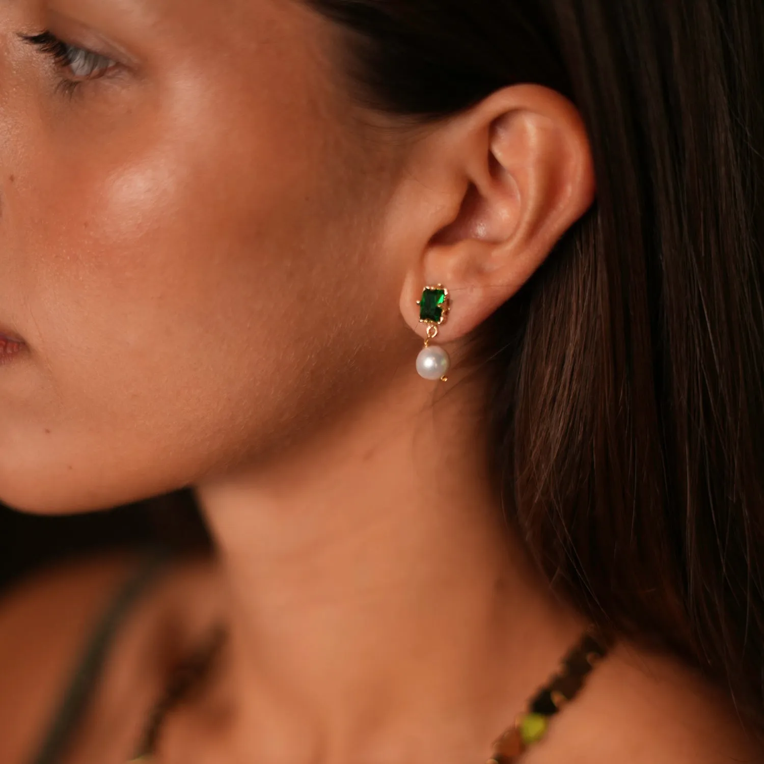 Minimalist Emerald & Pearl Statement Earrings