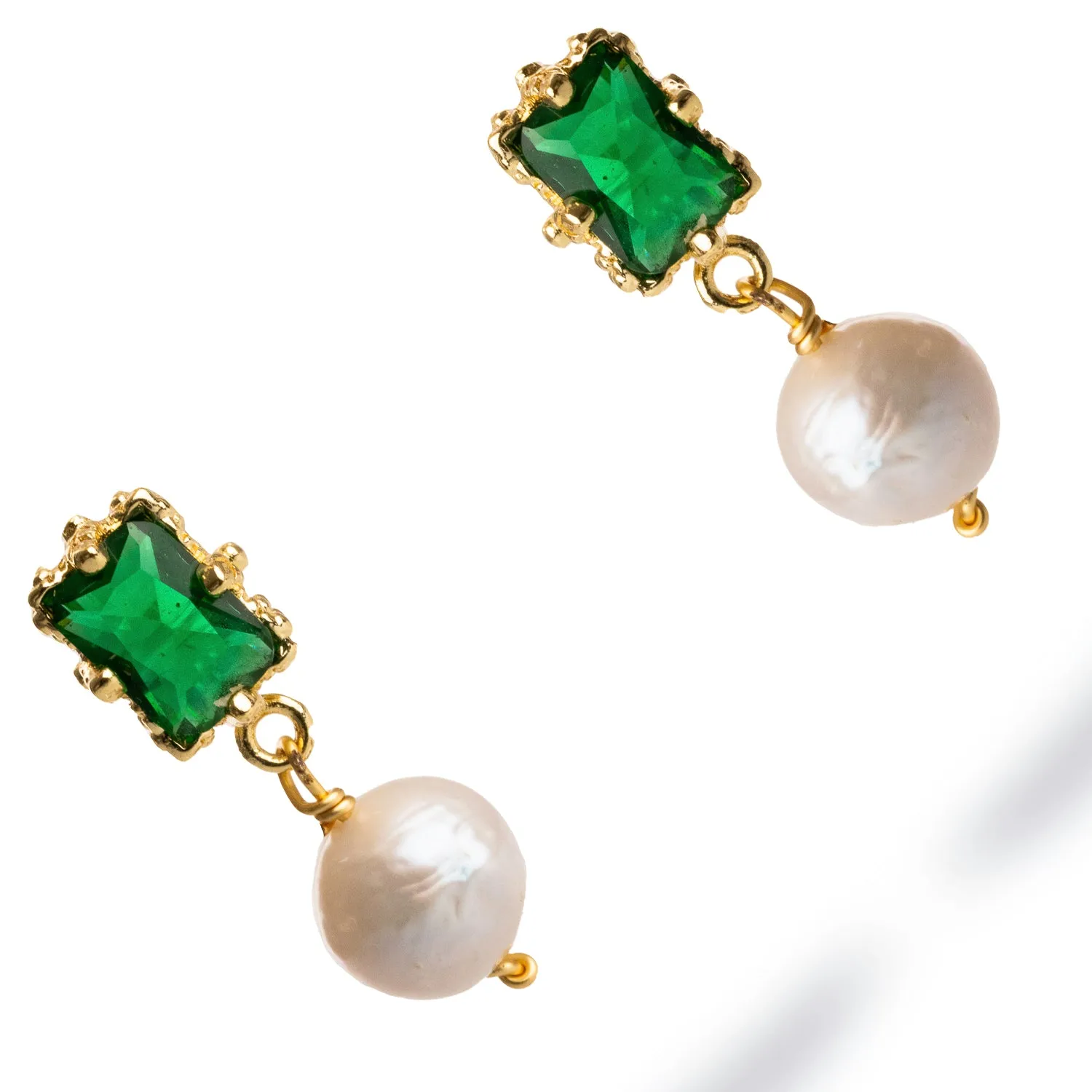 Minimalist Emerald & Pearl Statement Earrings