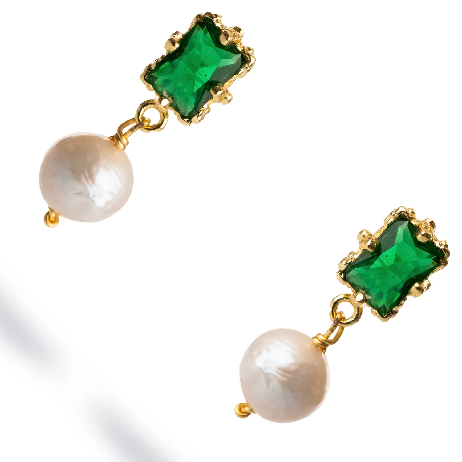 Minimalist Emerald & Pearl Statement Earrings