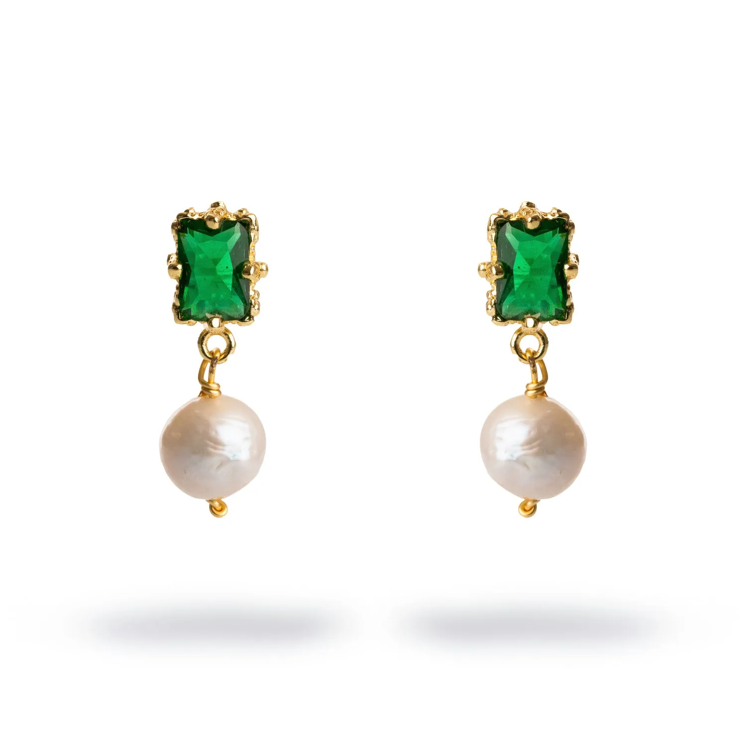 Minimalist Emerald & Pearl Statement Earrings