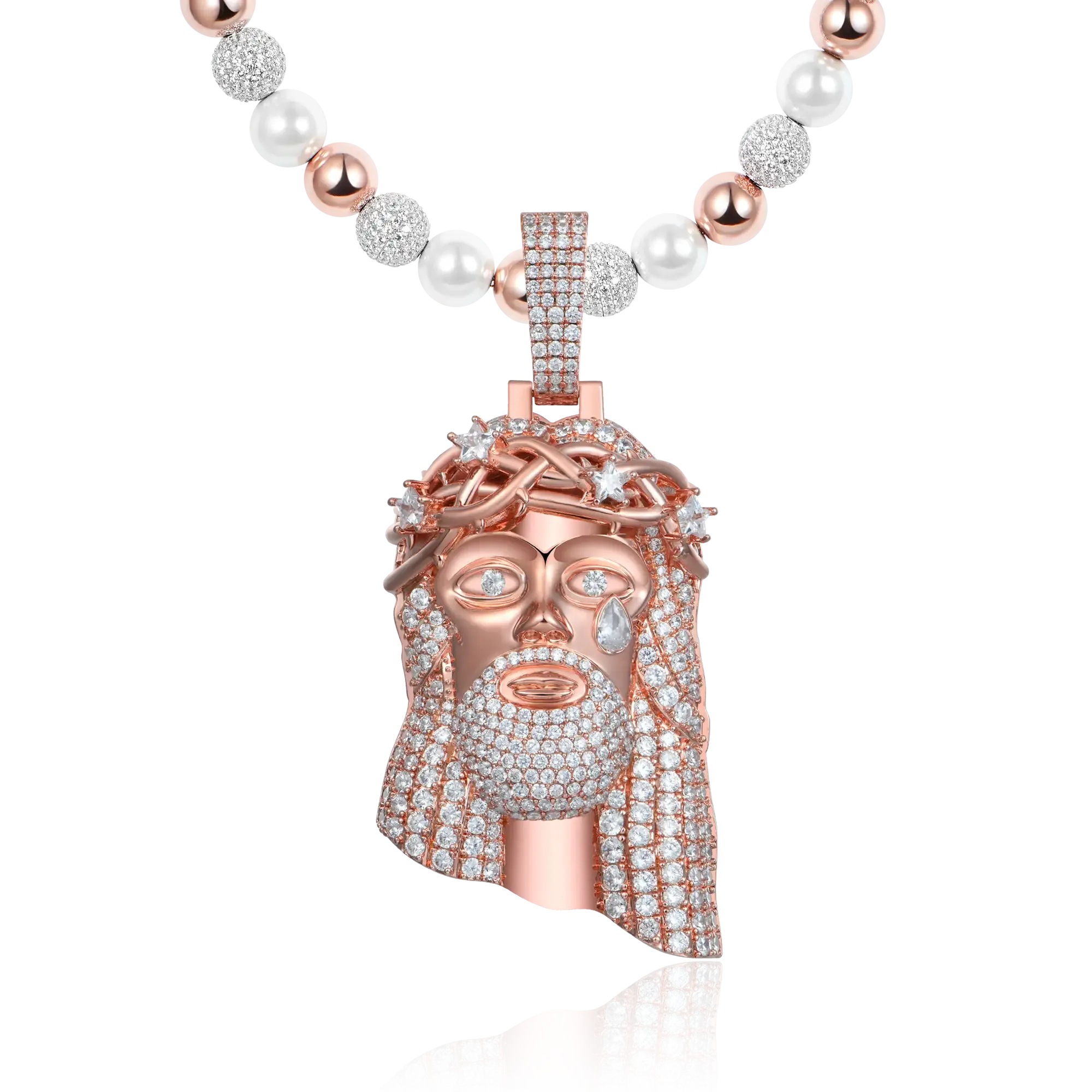 Moissanite Rose Gold Stellar Jesus Pendant - Large