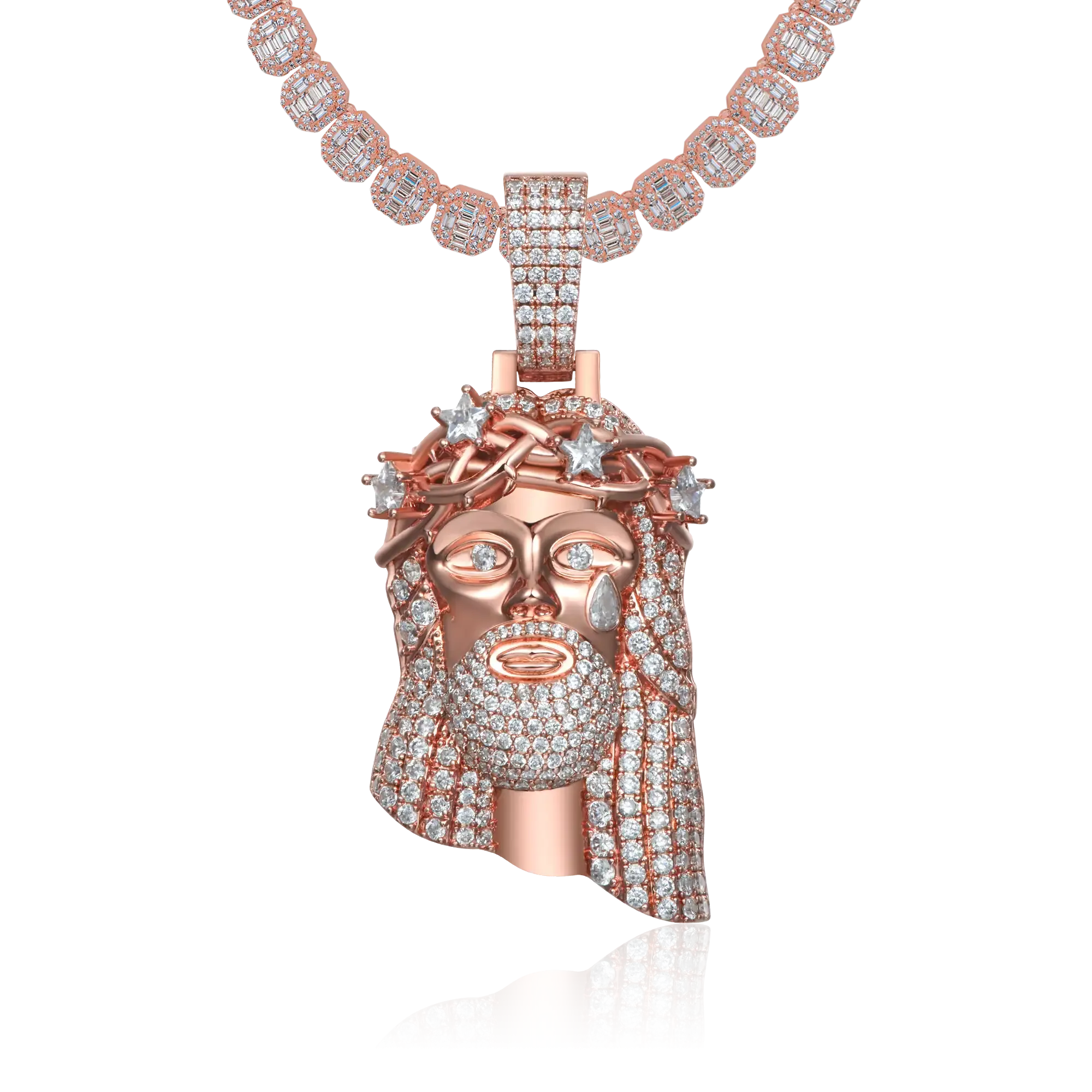 Moissanite Rose Gold Stellar Jesus Pendant - Large
