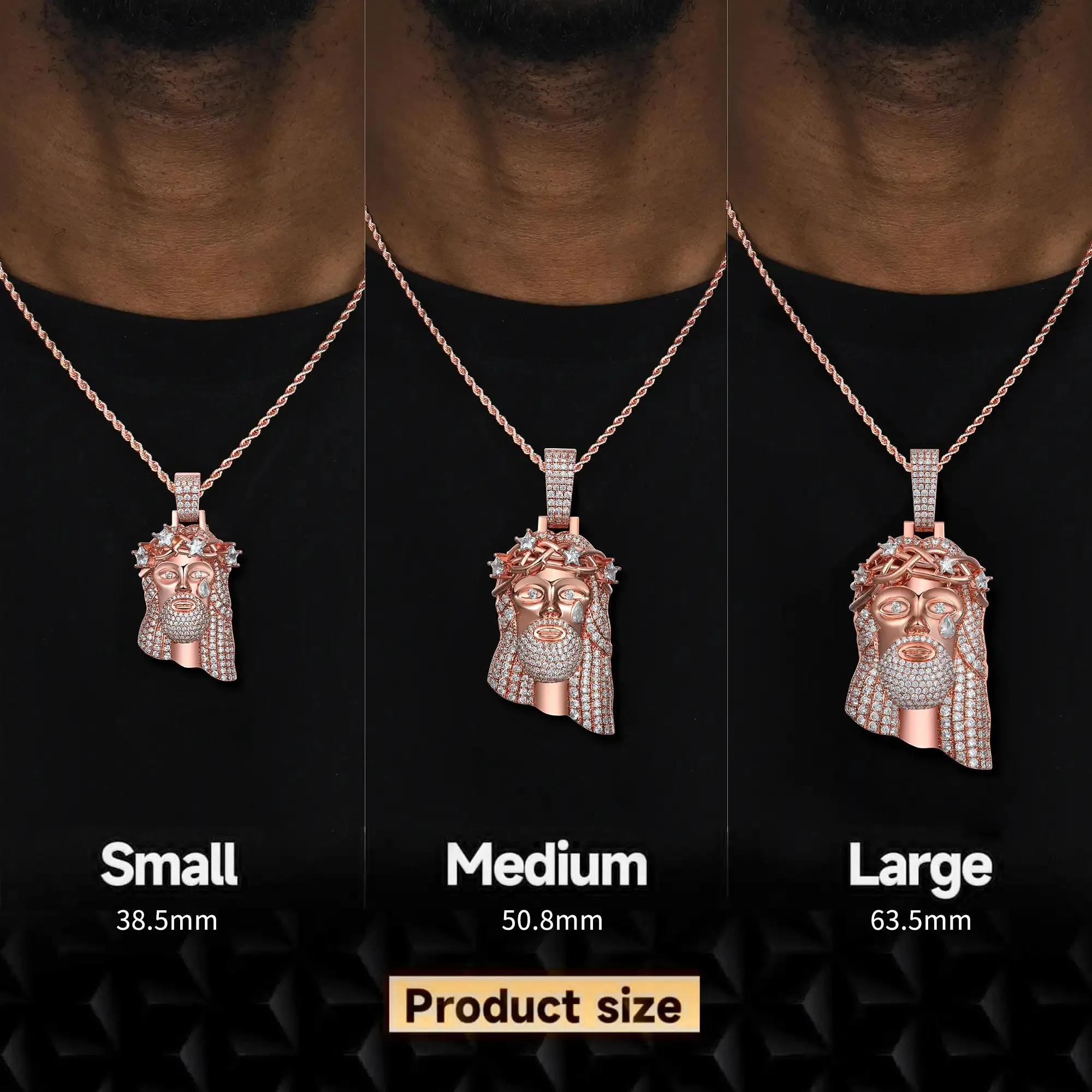 Moissanite Rose Gold Stellar Jesus Pendant - Large