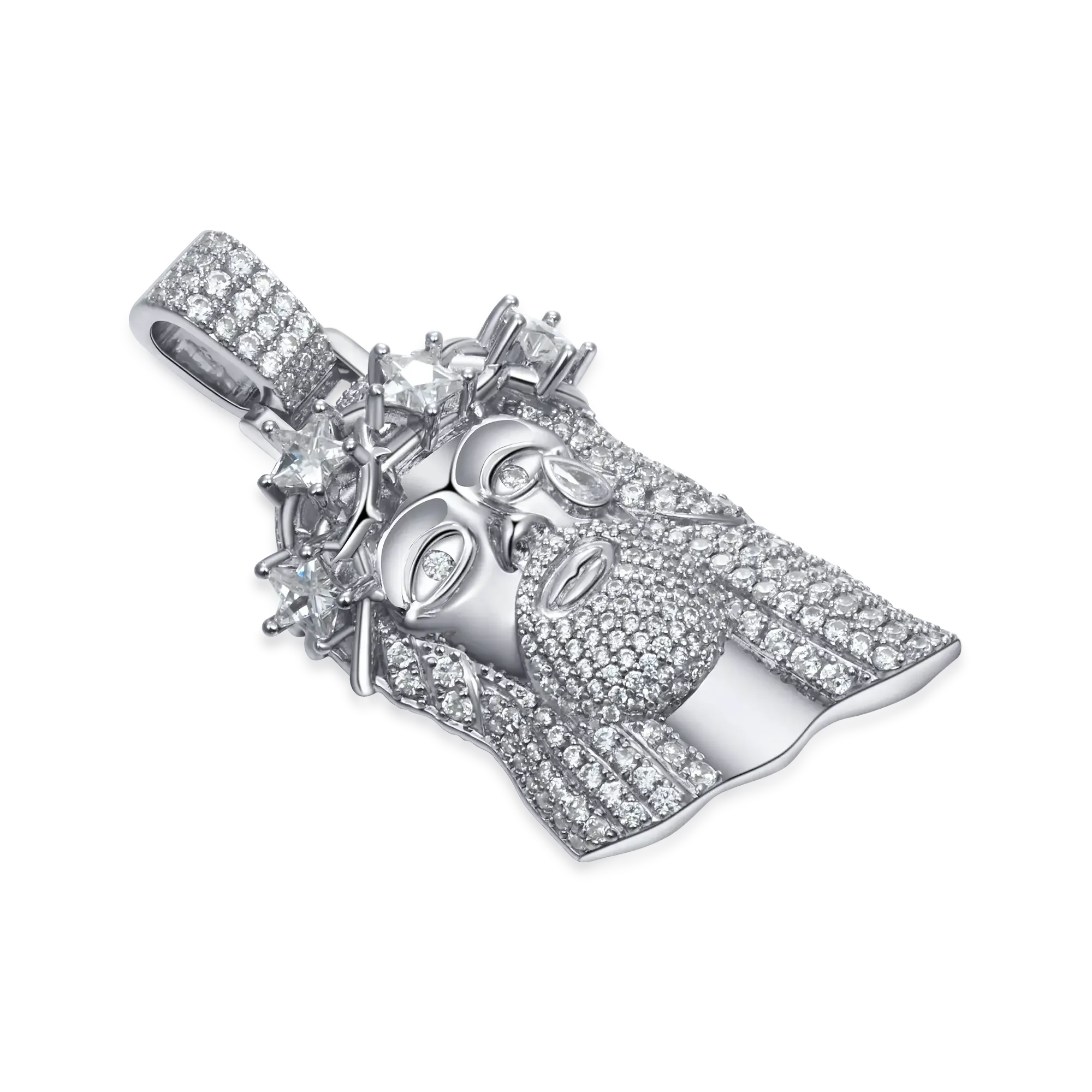 Moissanite White Gold Stellar Jesus Pendant - Small