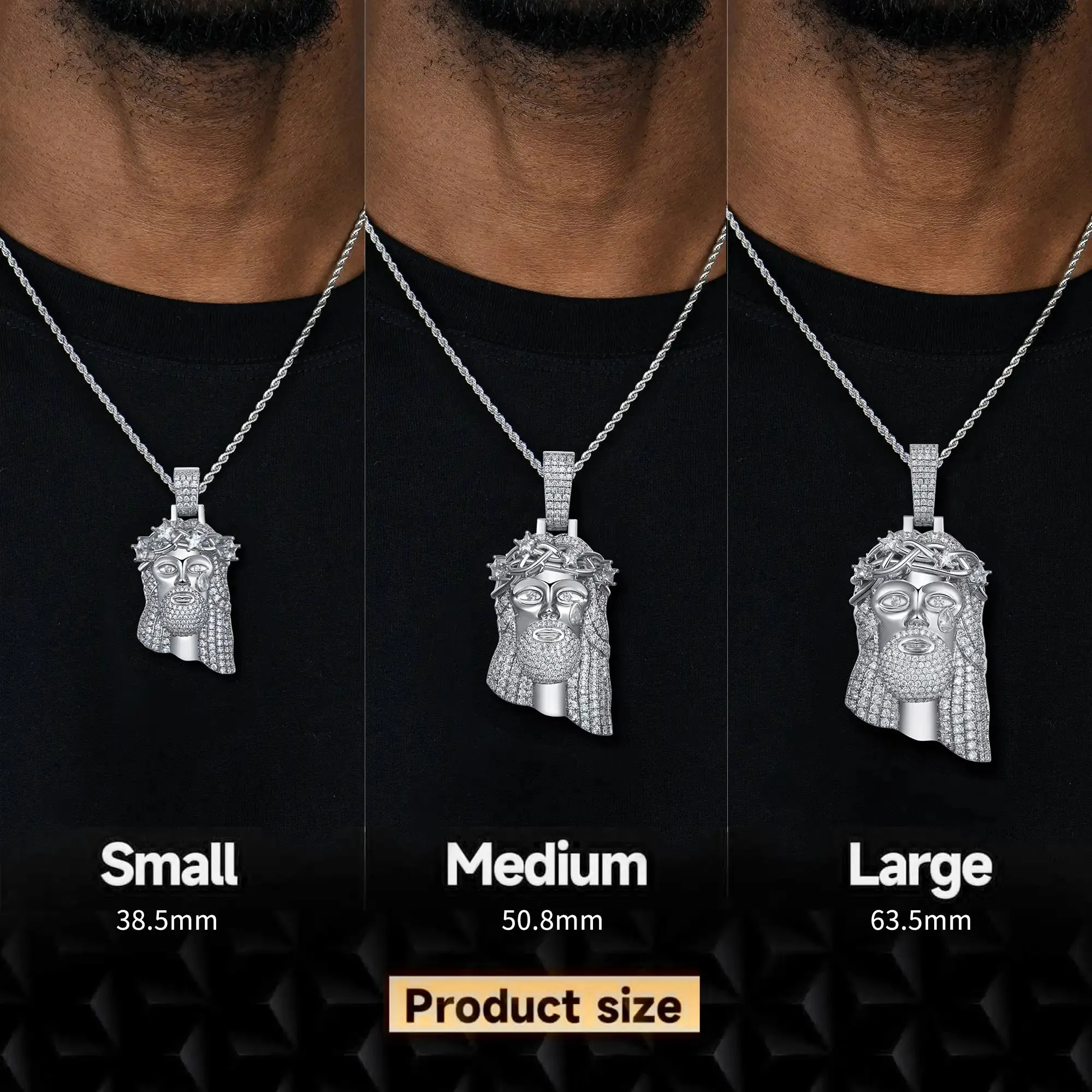 Moissanite White Gold Stellar Jesus Pendant - Small