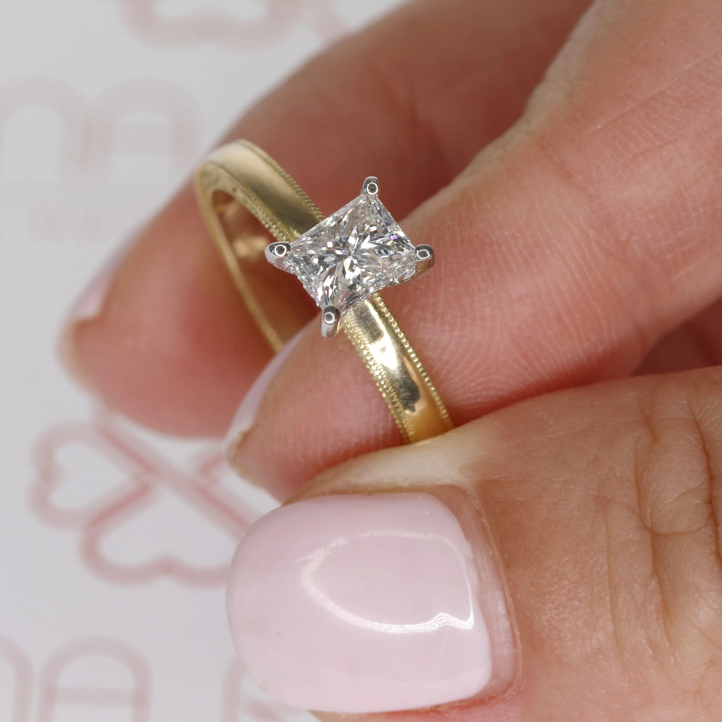 Moon Glow Art-Deco Natural Princess Cut Diamond Engagement Set