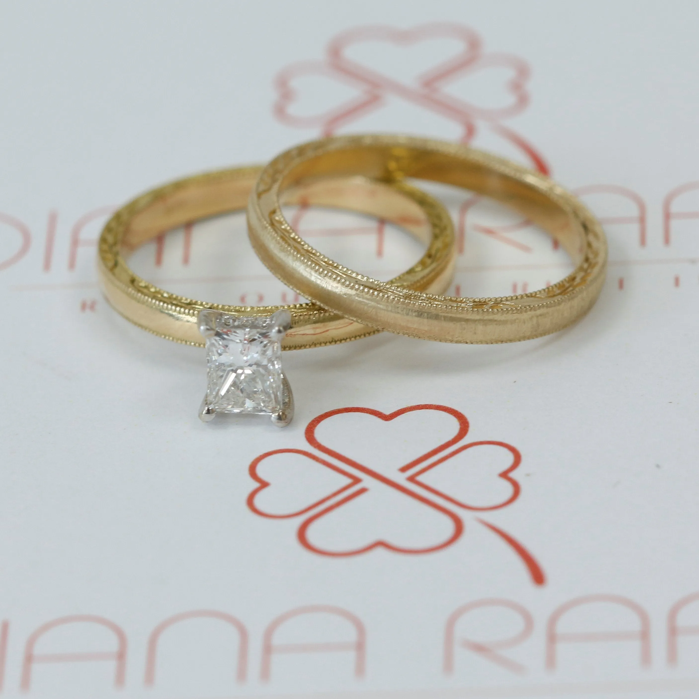 Moon Glow Art-Deco Natural Princess Cut Diamond Engagement Set