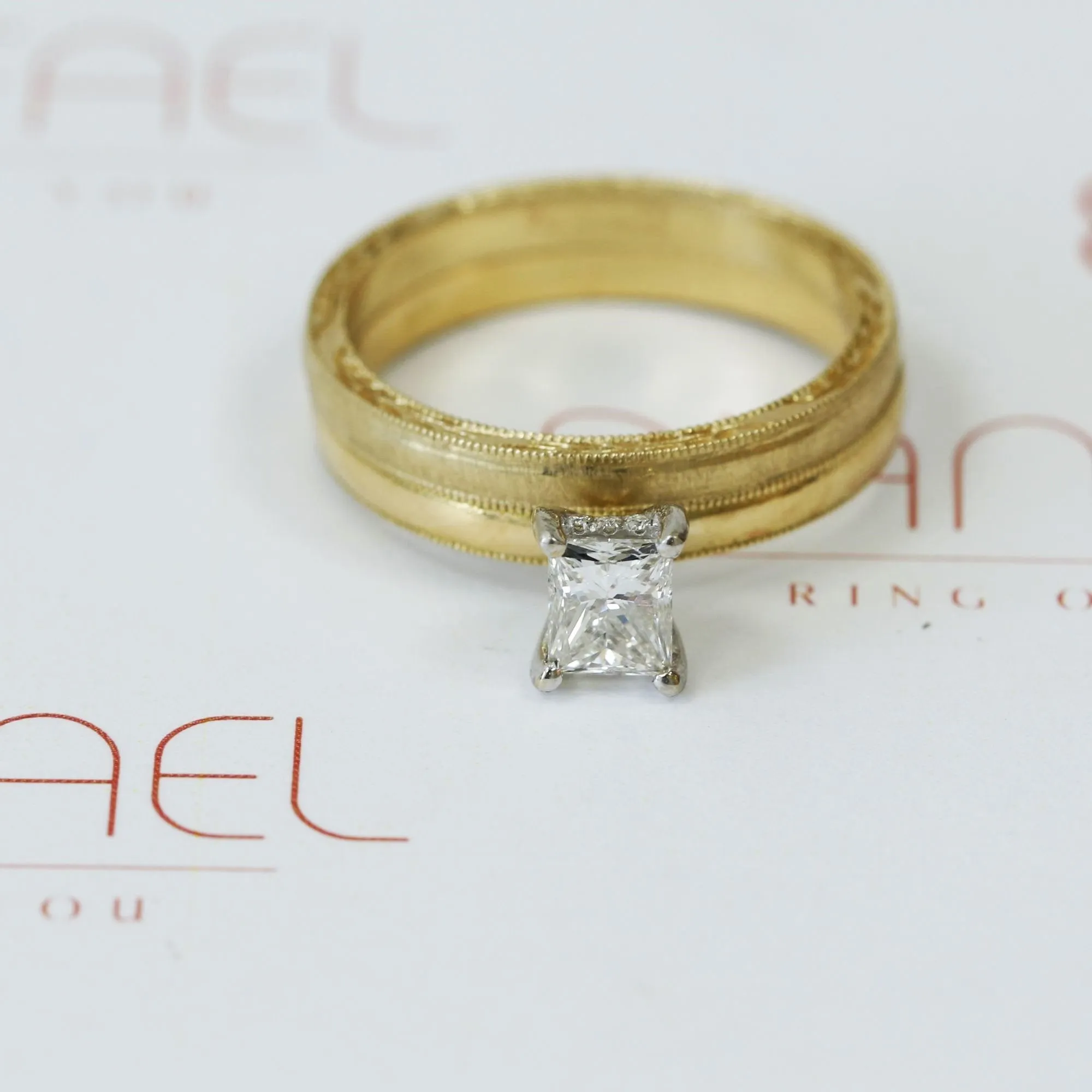Moon Glow Art-Deco Natural Princess Cut Diamond Engagement Set