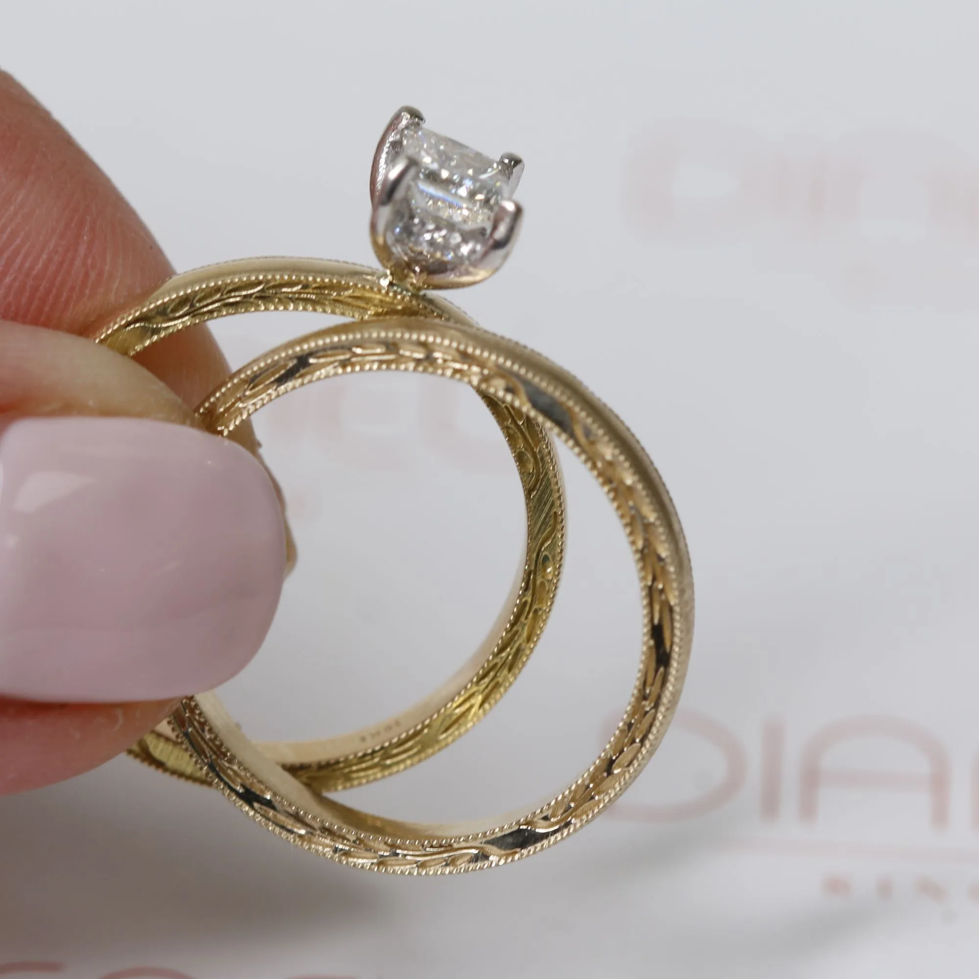 Moon Glow Art-Deco Natural Princess Cut Diamond Engagement Set