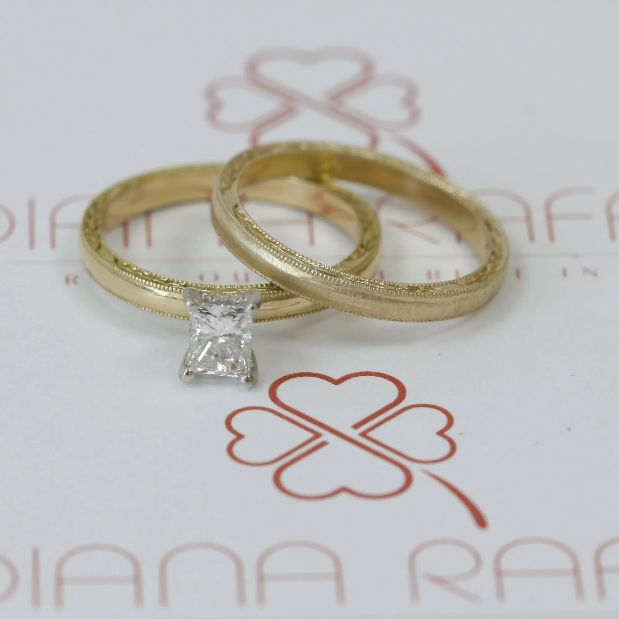Moon Glow Art-Deco Natural Princess Cut Diamond Engagement Set