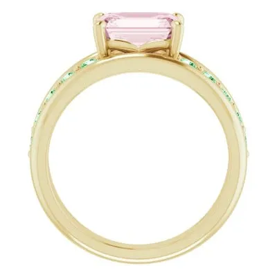 Morganite and Green Diamond Ring in 14k Gold