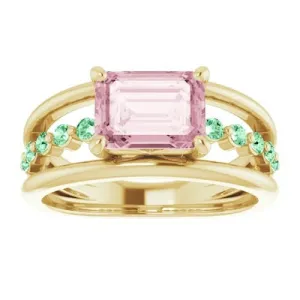 Morganite and Green Diamond Ring in 14k Gold