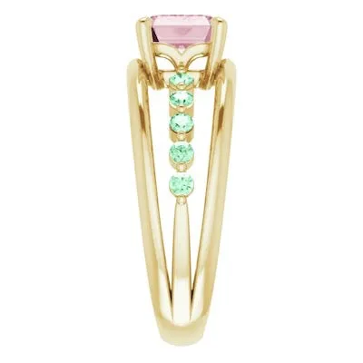Morganite and Green Diamond Ring in 14k Gold