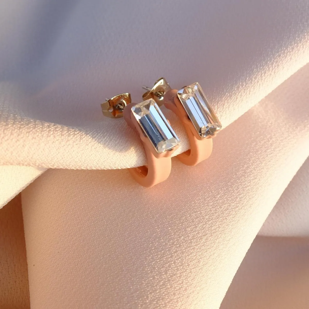 Murano Pink Sunset Flora Hoop Earrings with Crystal - Silk Effect