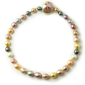 Natural Color South Sea & Freshwater Pearl Necklace with a Pink Freshwater & Ruby Gemstone Pearl Clasp