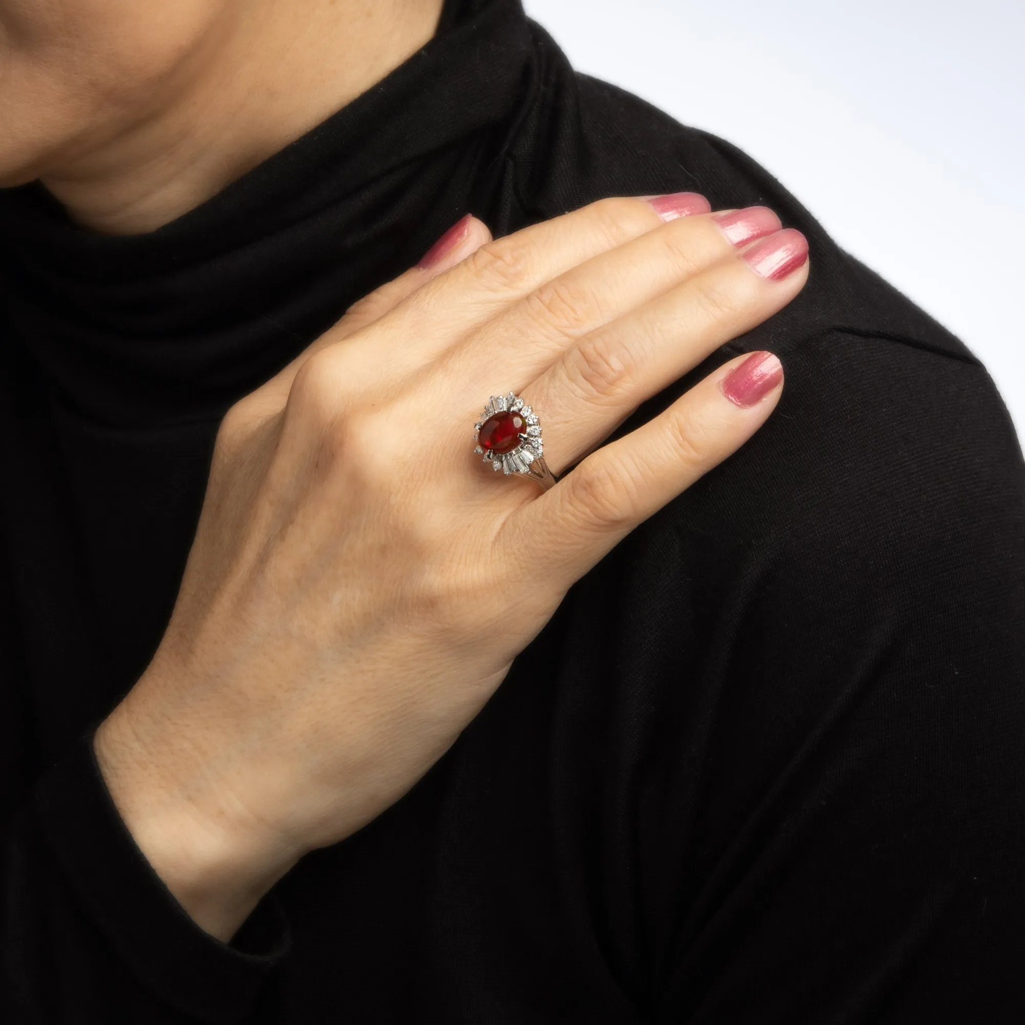 Natural Mexican Fire Opal Diamond Ring Platinum Estate Fine Jewelry Sz 6.25