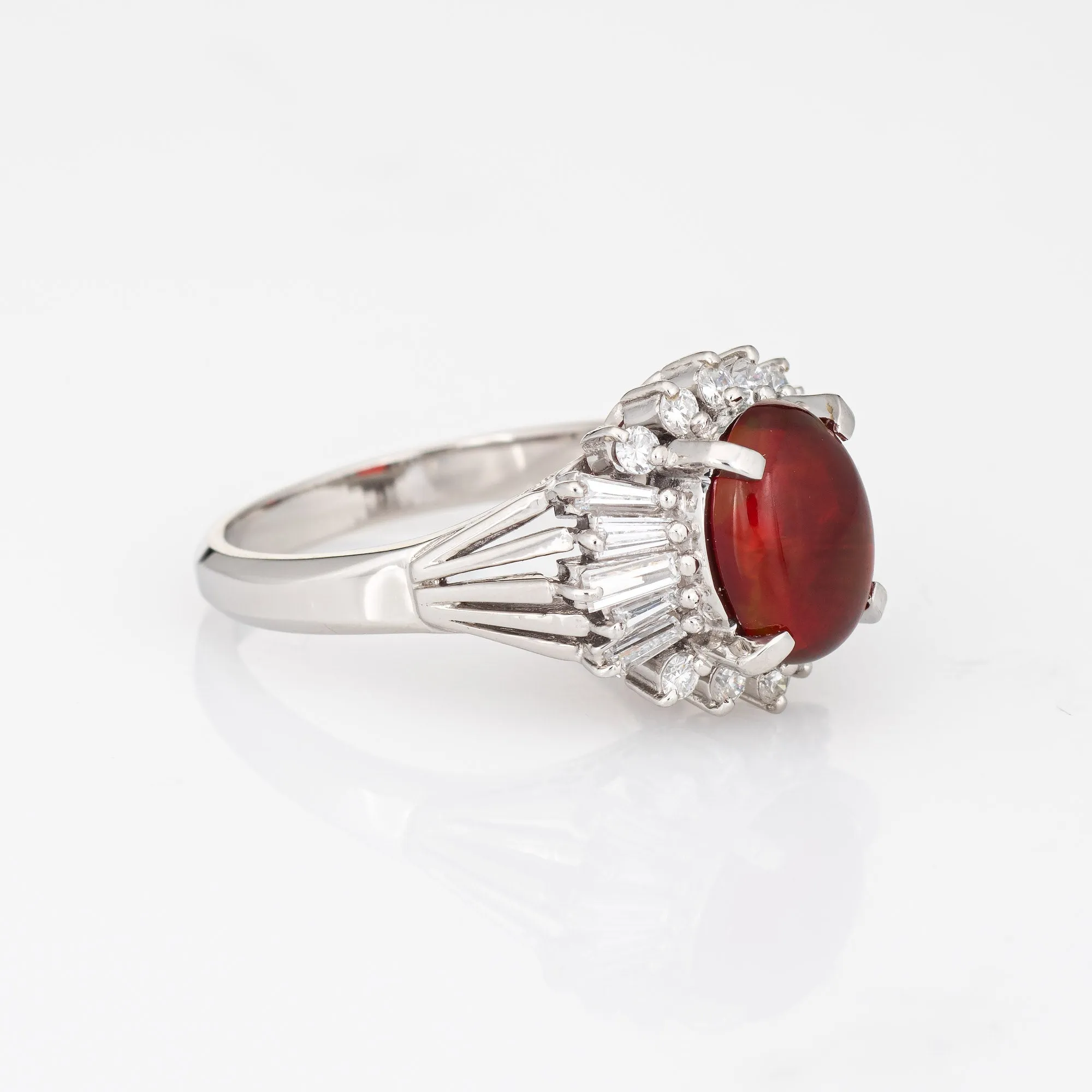 Natural Mexican Fire Opal Diamond Ring Platinum Estate Fine Jewelry Sz 6.25
