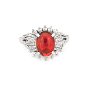 Natural Mexican Fire Opal Diamond Ring Platinum Estate Fine Jewelry Sz 6.25