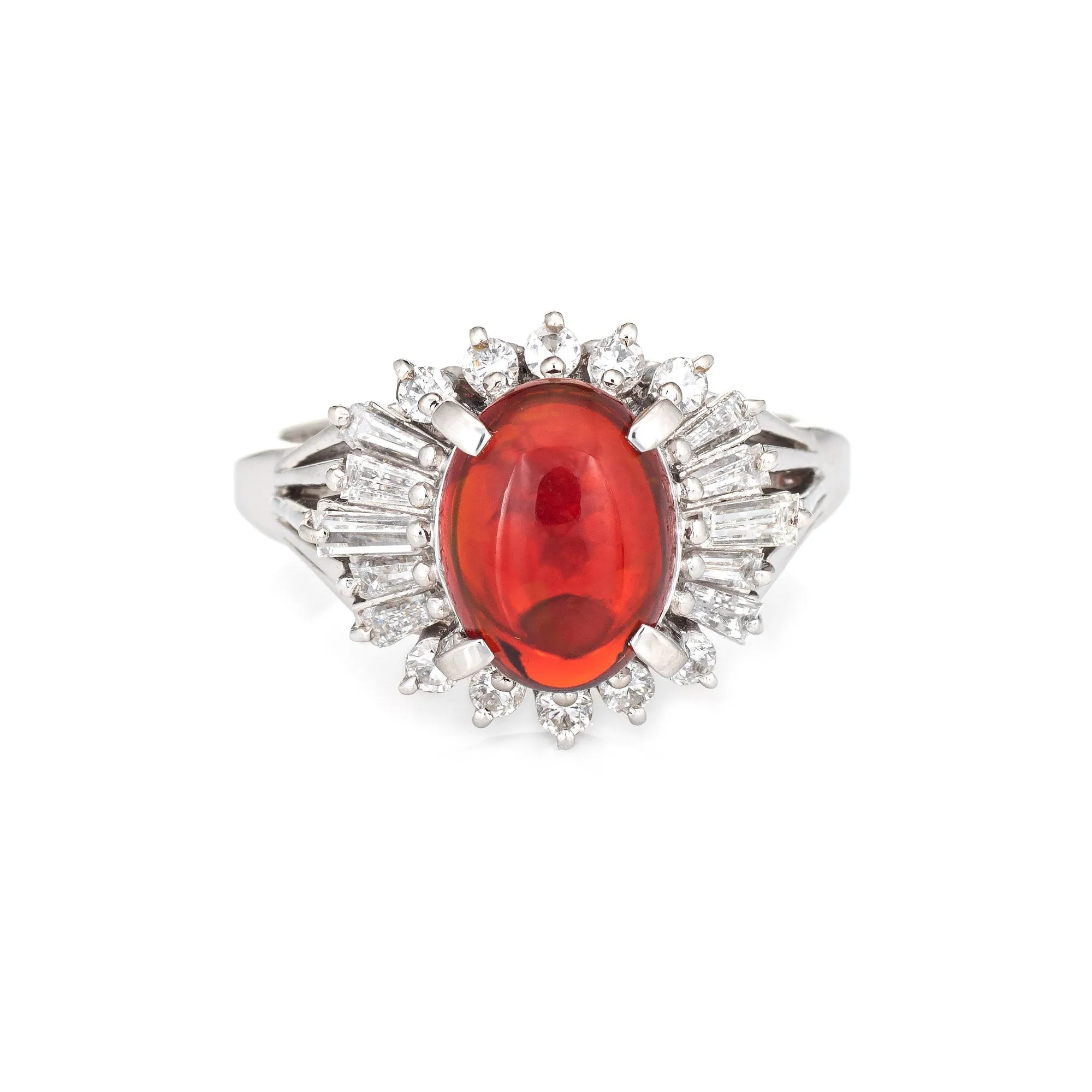 Natural Mexican Fire Opal Diamond Ring Platinum Estate Fine Jewelry Sz 6.25