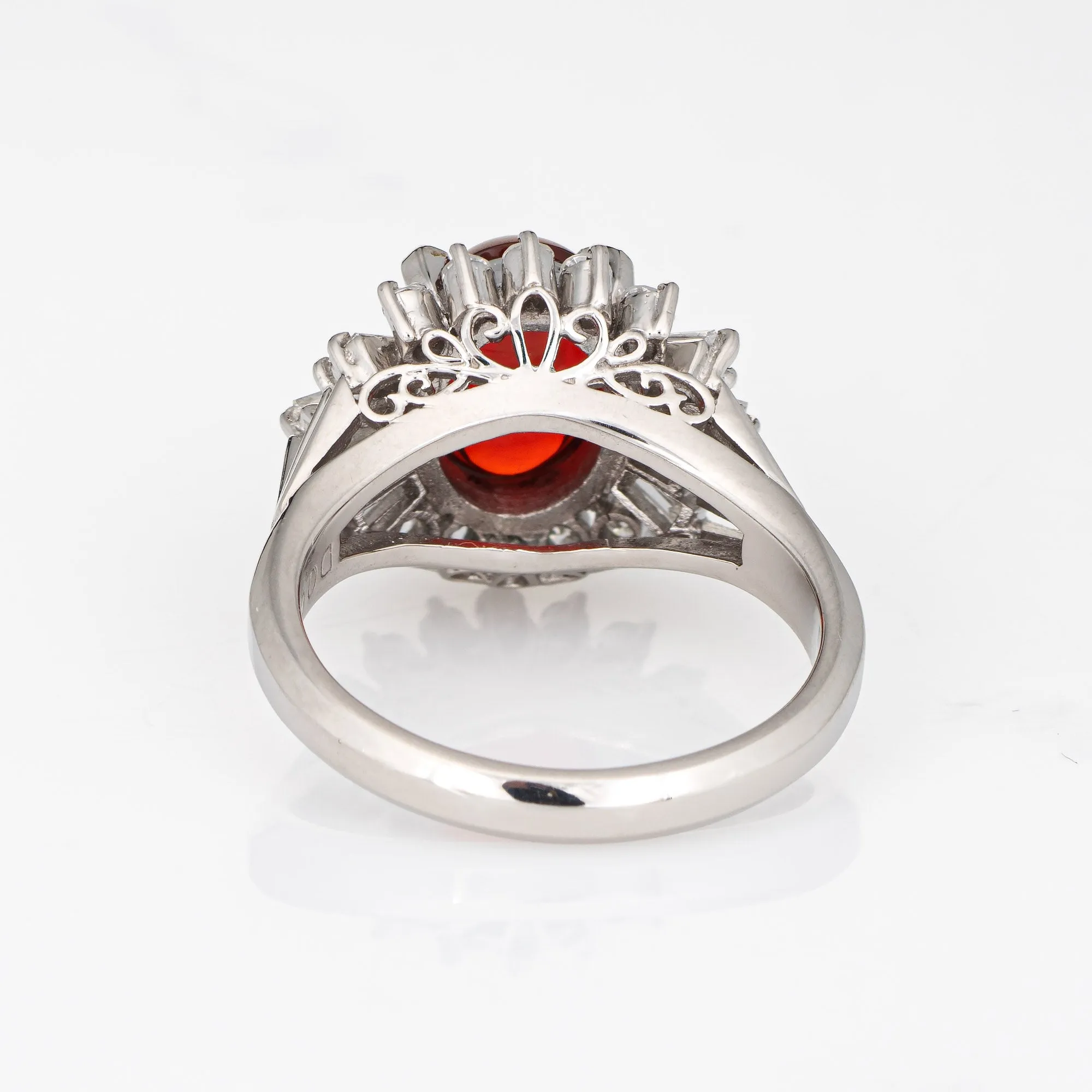 Natural Mexican Fire Opal Diamond Ring Platinum Estate Fine Jewelry Sz 6.25
