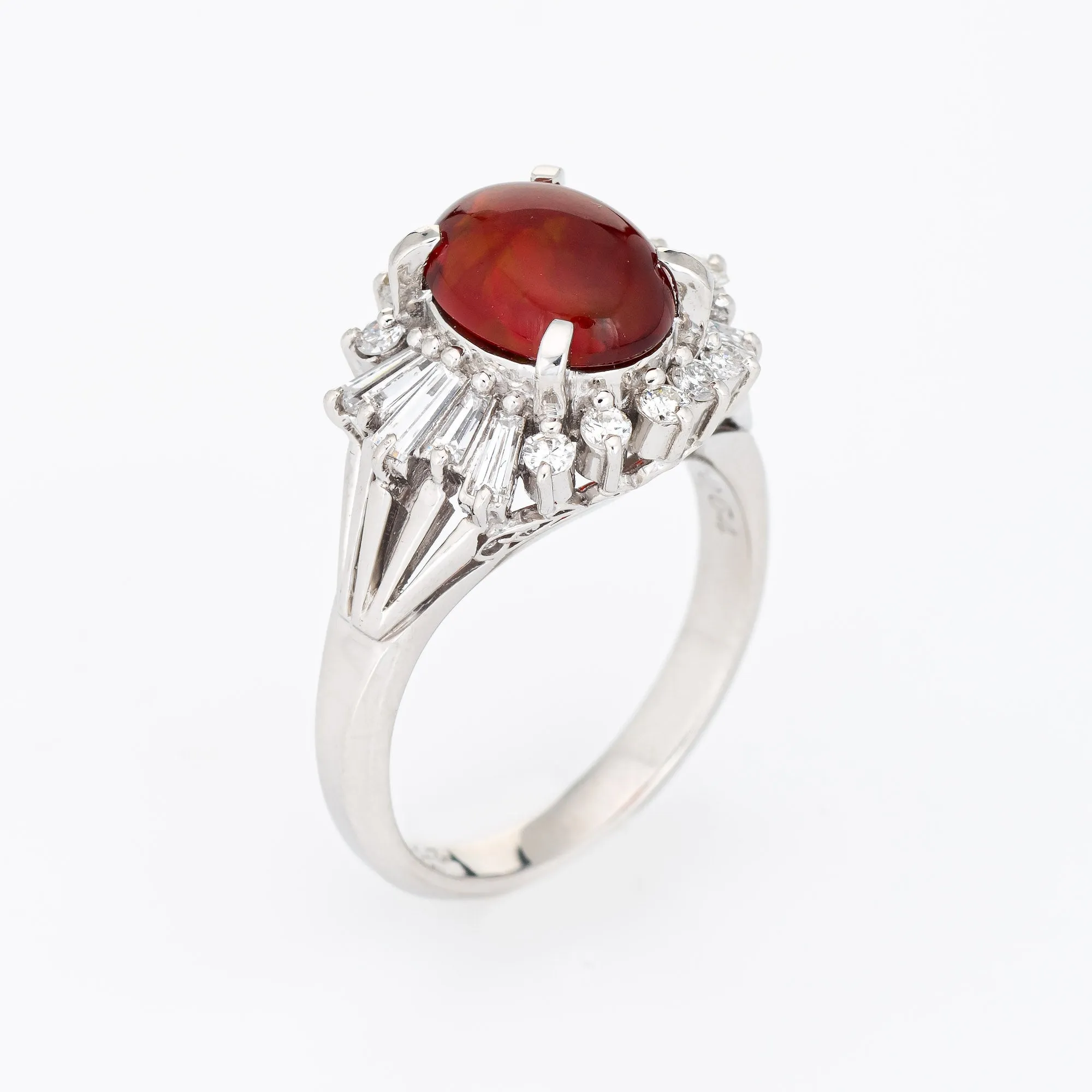 Natural Mexican Fire Opal Diamond Ring Platinum Estate Fine Jewelry Sz 6.25
