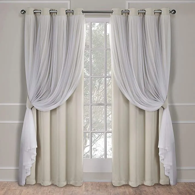 New in package! Wayfair Exclusive Home Catarina Layered Solid Blackout and Sheer Grommet Top Curtain Panel Pair, Sand, 52x96, 2 Piece, Retails $95 