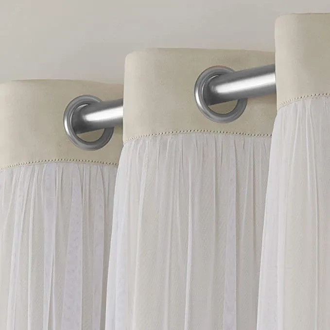 New in package! Wayfair Exclusive Home Catarina Layered Solid Blackout and Sheer Grommet Top Curtain Panel Pair, Sand, 52x96, 2 Piece, Retails $95 