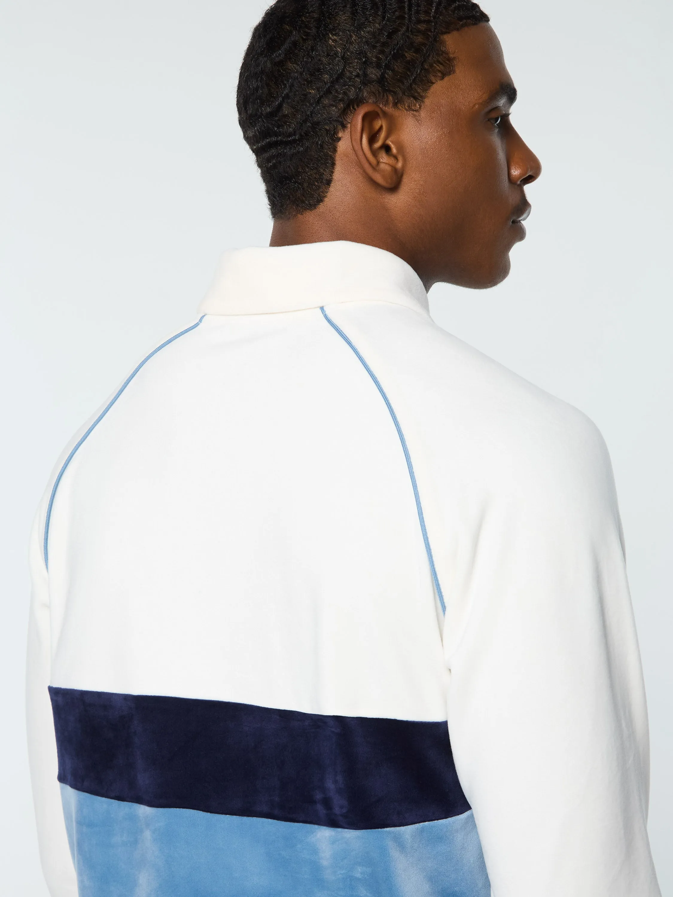 Noci Velour Long Sleeve Polo- Gardenia