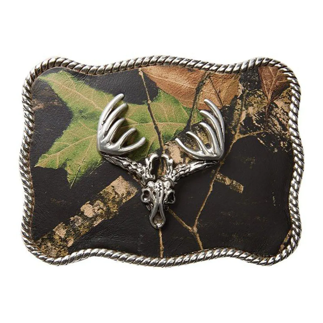 Nocona Rectangular Mossy Oak Buck Skull Camo Belt Buckle