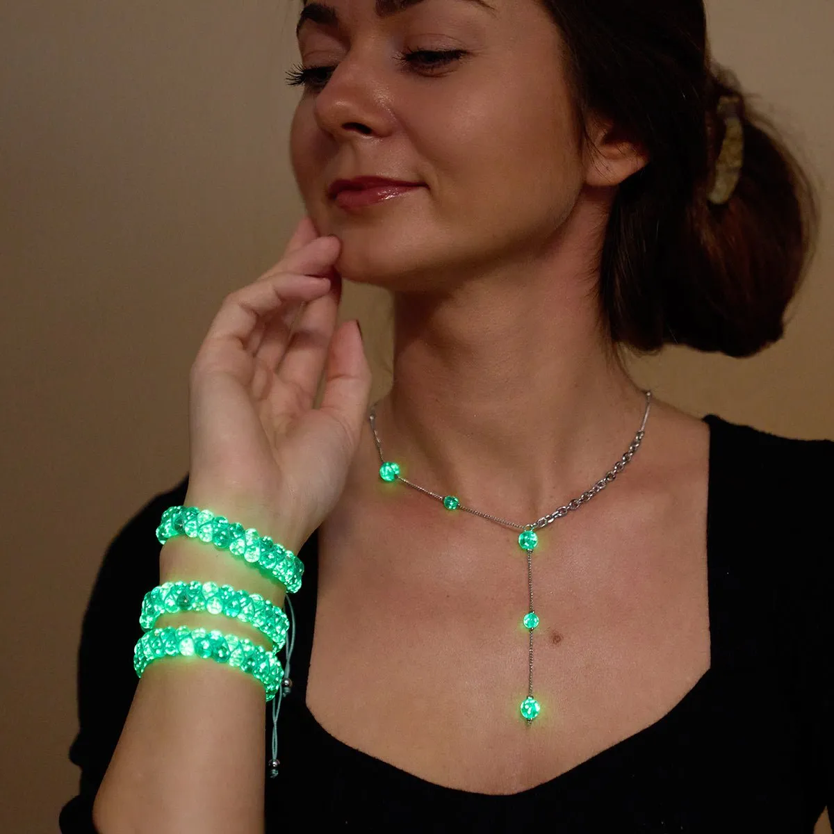Ocean Spray | Teal x Evergreen | Double Firefly Glass Bracelet