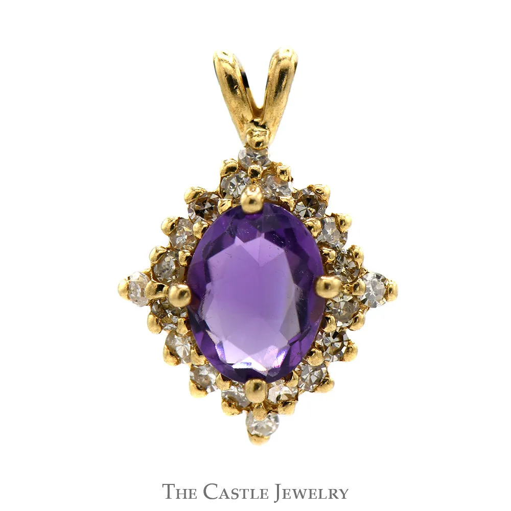 Oval Amethyst Pendant with Diamond Bezel in 10k Yellow Gold