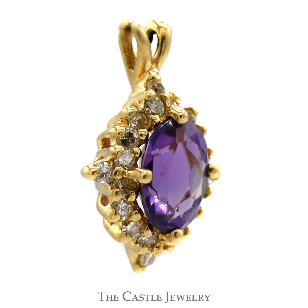 Oval Amethyst Pendant with Diamond Bezel in 10k Yellow Gold