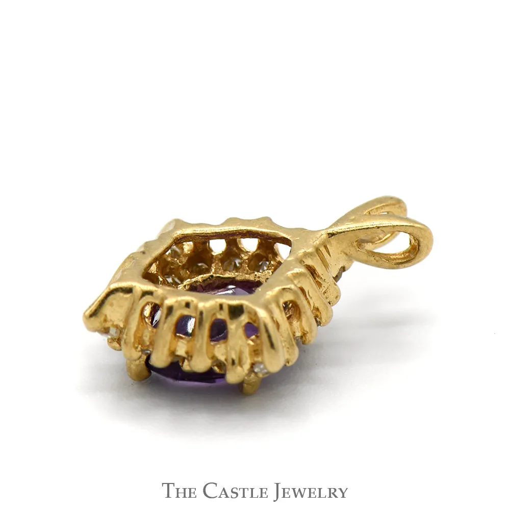 Oval Amethyst Pendant with Diamond Bezel in 10k Yellow Gold