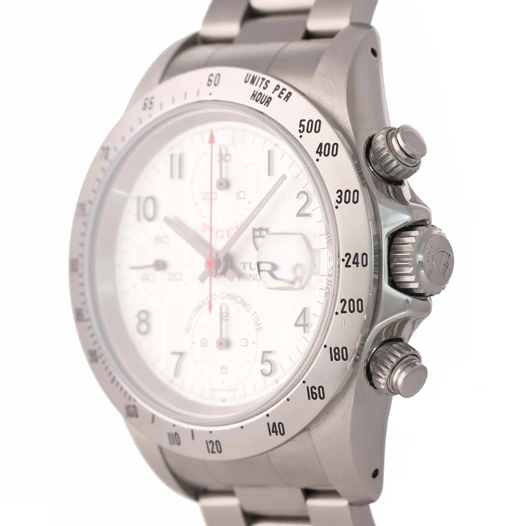 PAPERS Tudor Prince Date 79280 Guilloche Silver Arabic Dial Chrono Watch Box
