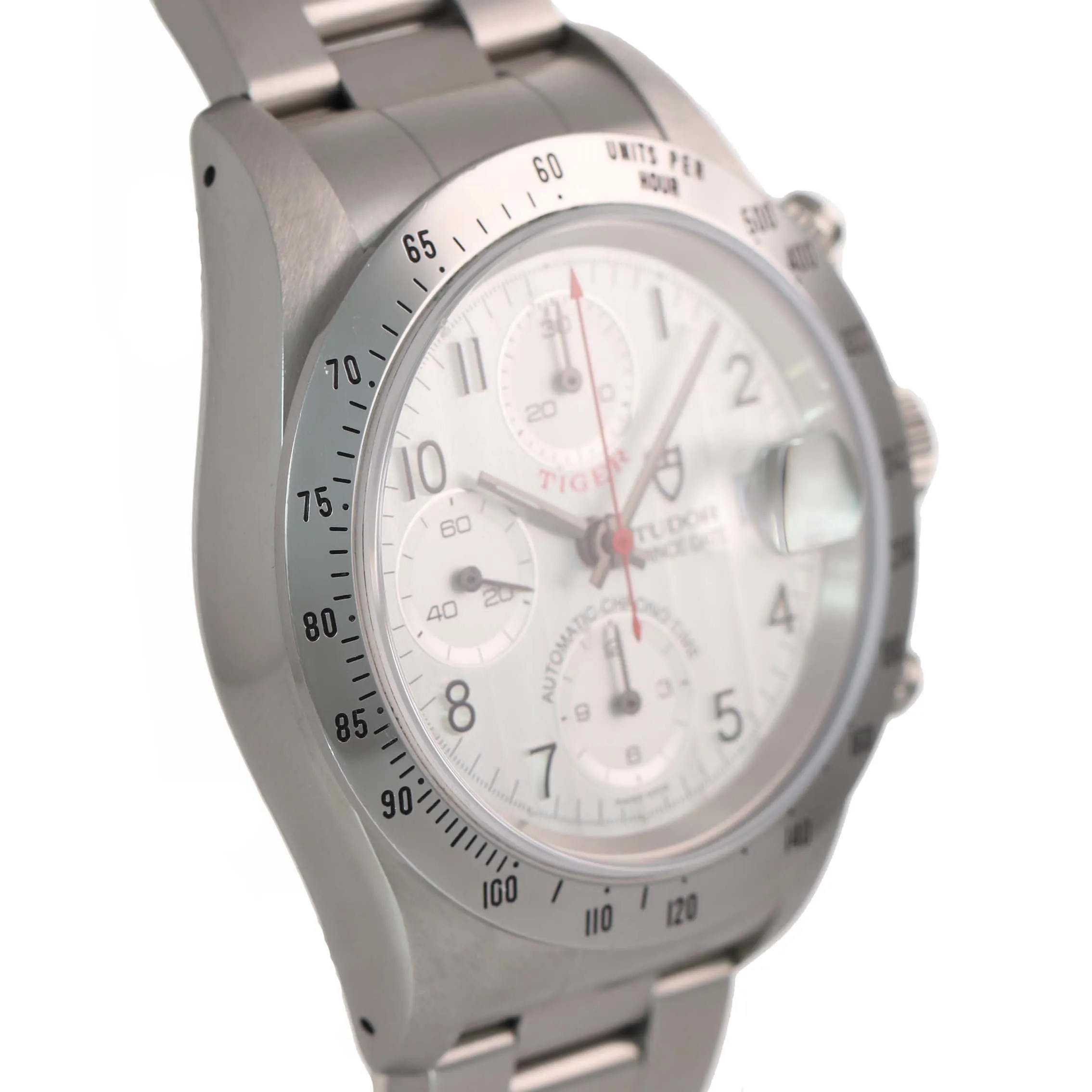 PAPERS Tudor Prince Date 79280 Guilloche Silver Arabic Dial Chrono Watch Box