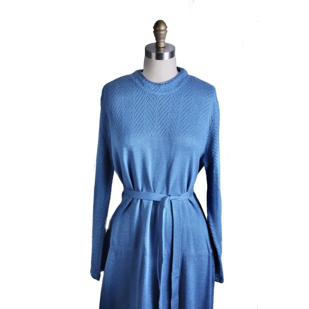 Parnes Feinstein VTG Blue Maxi Sweater Dress Womens Large NWOT Cashmere?