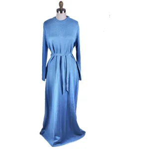 Parnes Feinstein VTG Blue Maxi Sweater Dress Womens Large NWOT Cashmere?