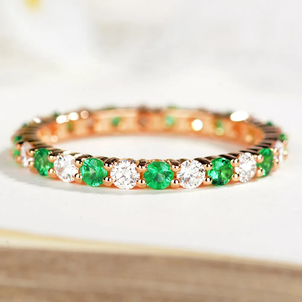 Pave Emerald and Diamond Full Eternity Ring