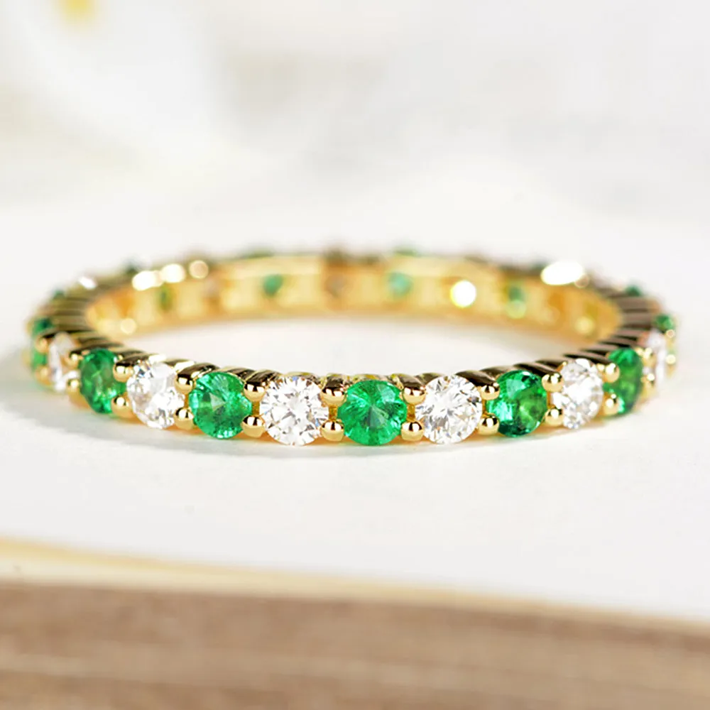 Pave Emerald and Diamond Full Eternity Ring