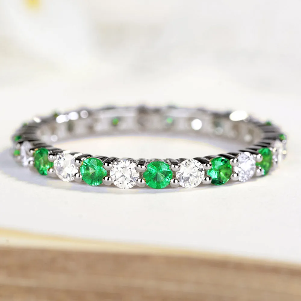Pave Emerald and Diamond Full Eternity Ring