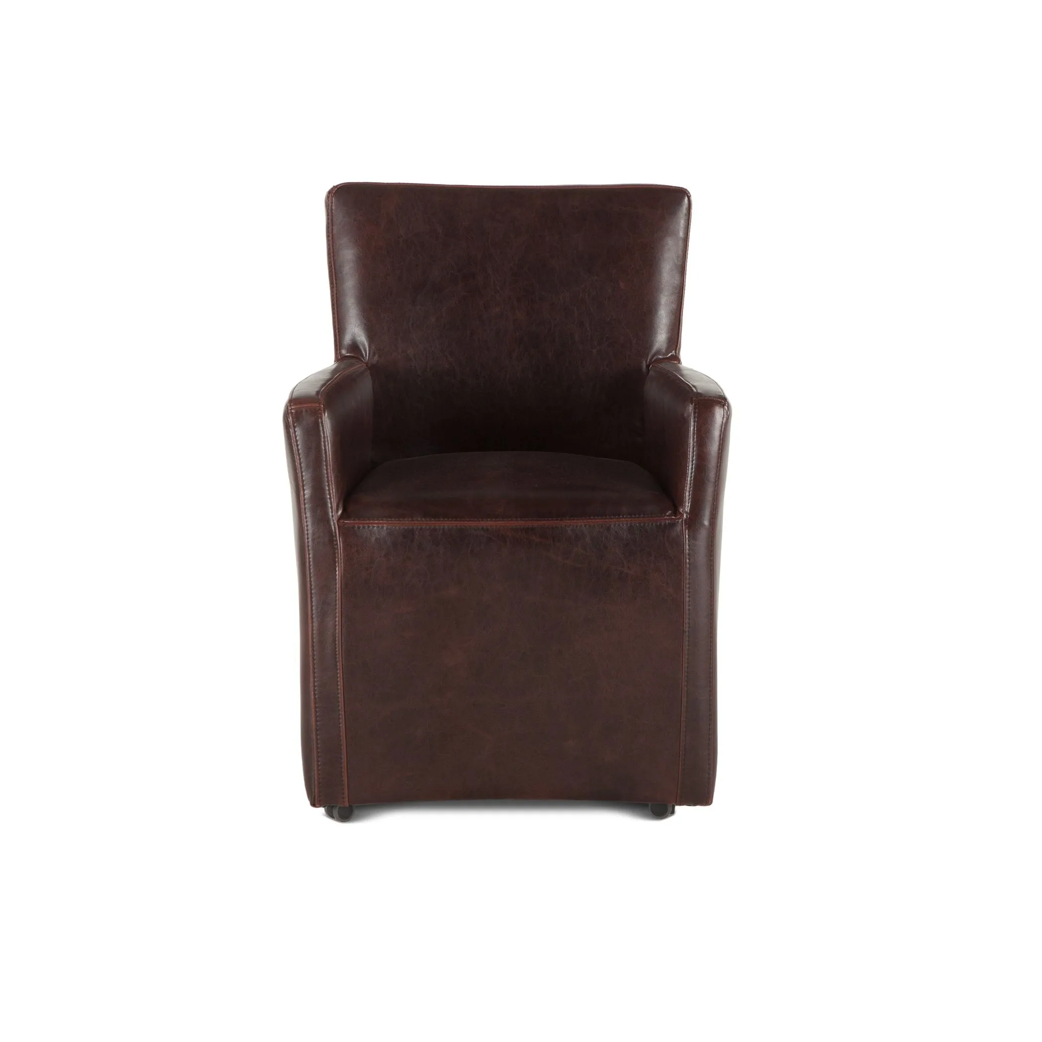 Peabody Rolling Arm Chair, Dark Brown Leather