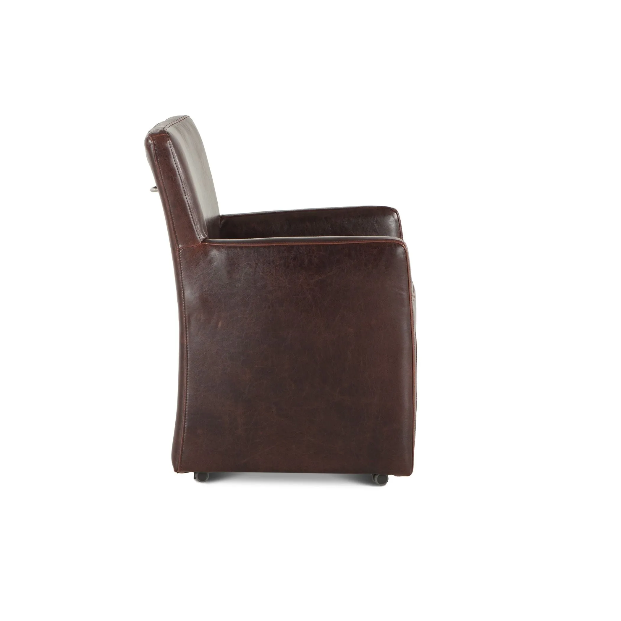 Peabody Rolling Arm Chair, Dark Brown Leather