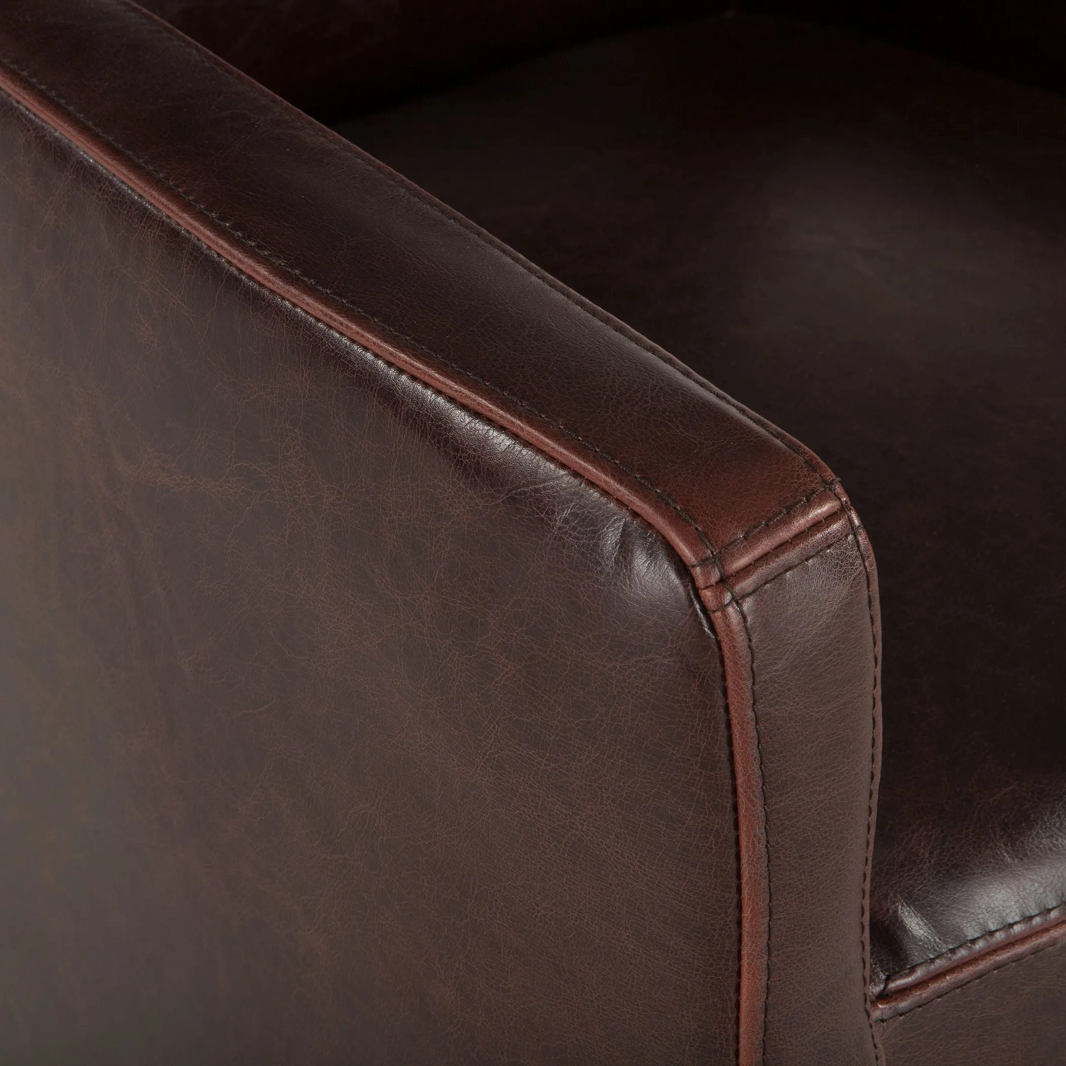 Peabody Rolling Arm Chair, Dark Brown Leather