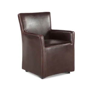 Peabody Rolling Arm Chair, Dark Brown Leather