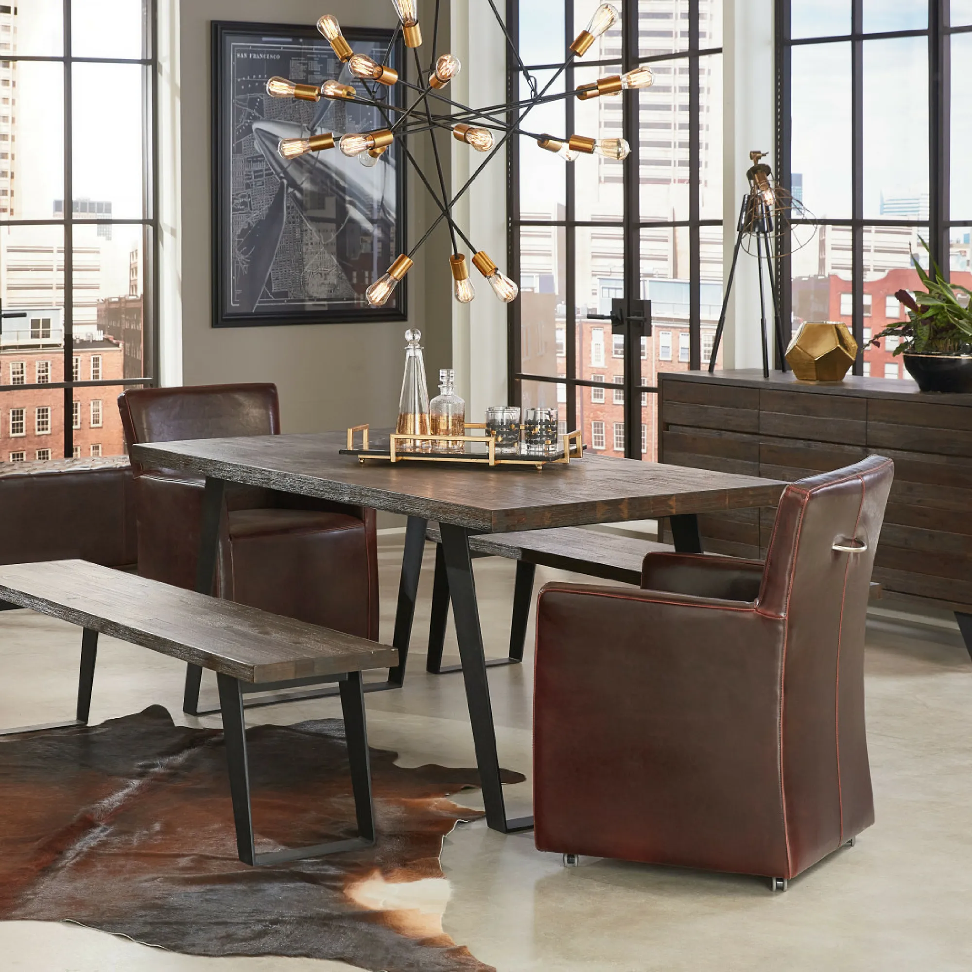 Peabody Rolling Arm Chair, Dark Brown Leather