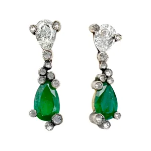 Pear Emerald and Diamond Earrings
