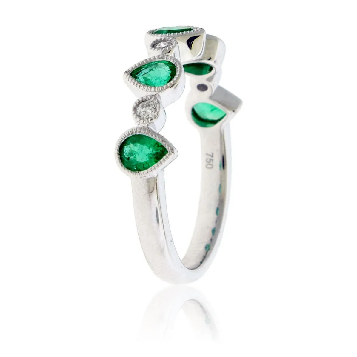 Pear Green Emerald and Diamond Milgrain Band